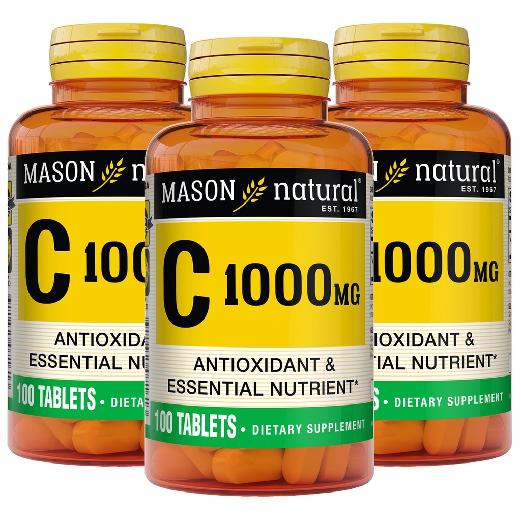 MASON Vitamina NATURAL C 1.000 mg, 300 giorni di alimentazione, Supporta sistema immunitario sano, antiossidante e nutriente essenziale, 3 confezione