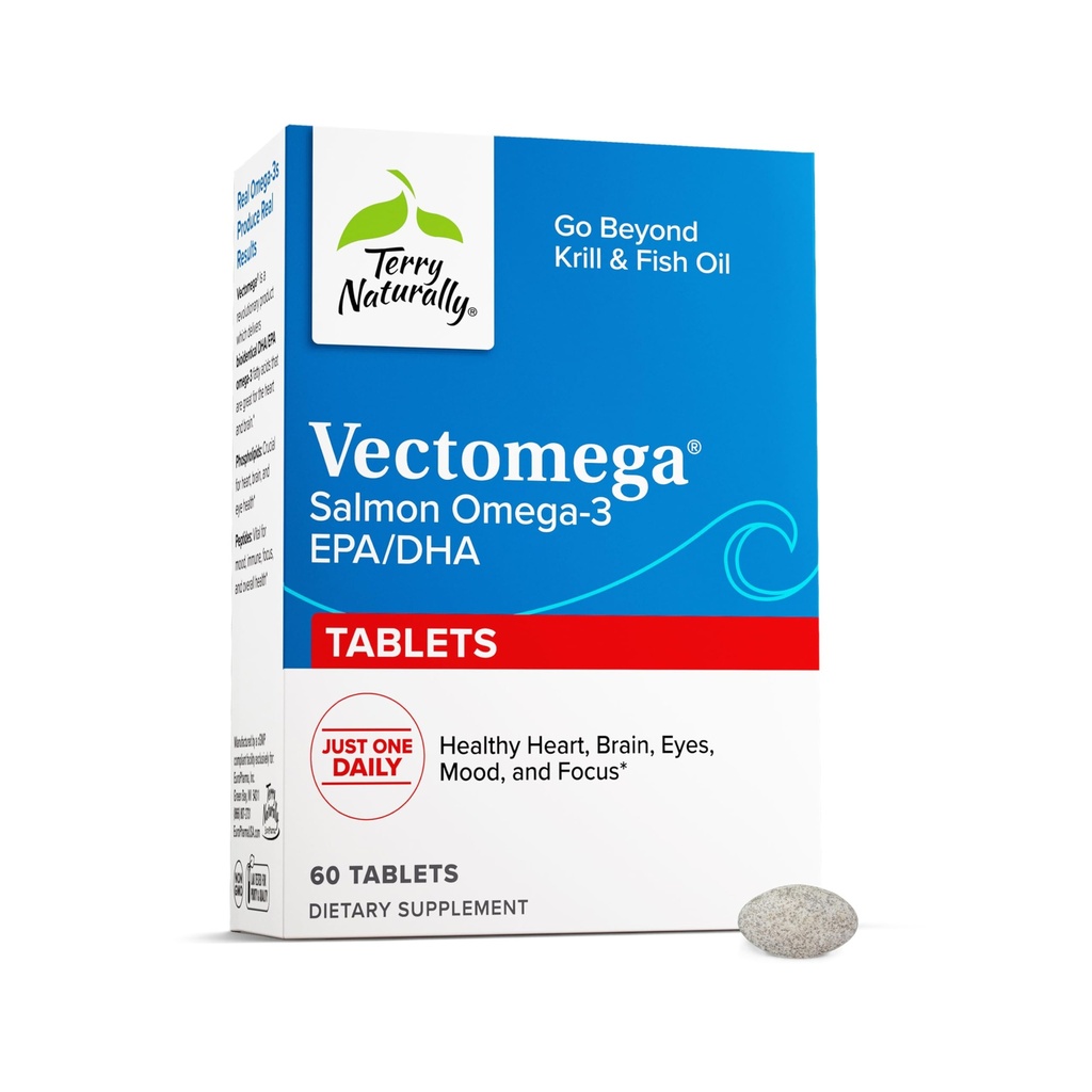 Terry naturalmente Vectomega - Supplemento con EPA & DHA - Omega-3 compresse per il sostegno alla salute del cervello e del cuore - Supplemento nutrizionale con acidi grassi essenziali & peptidi - 60 compresse