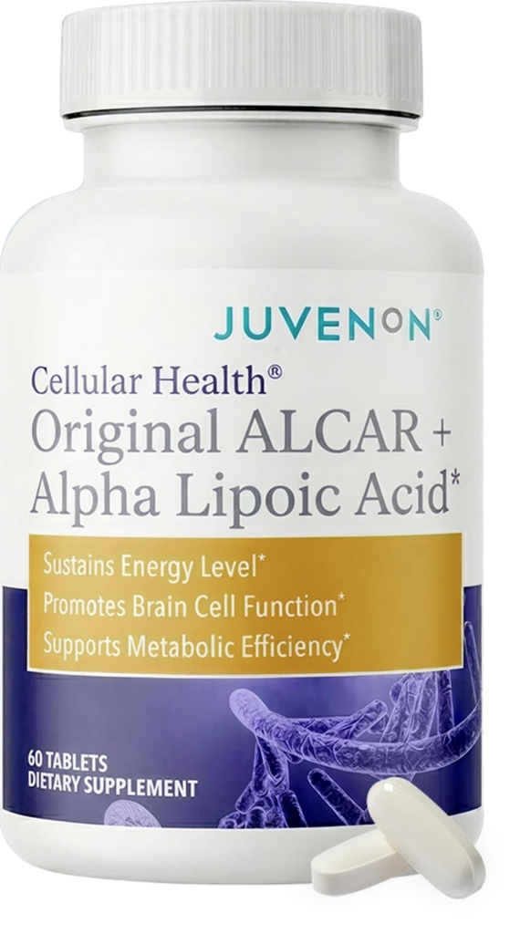 Juvenon Cellular Health | Heart, Brain Supplement con Acetil L-Carnitina e Biotina - Supporta la Funzione NAD+, Produzione Energetica, Mood, Metabolismo Rivitalizzato, Focus Mentale & Clarity (60 compresse)