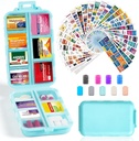14 Grids Travel Pill Organizer Box con 415-Pcs Medicine Name Etichette - Pocket Daily Pharmacy Case Container Kit - Travel Medication Holder Dispenser per Fish Oil Vitamin Supplement Storage - Sky Blue