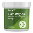 Pet MD Dog Ear Cleaning Wipes – Detergente Otico per cani, Cura dell'orecchio rilassante con Aloe Vera & Eucalyptus, Wipes regolari, 100 Conte