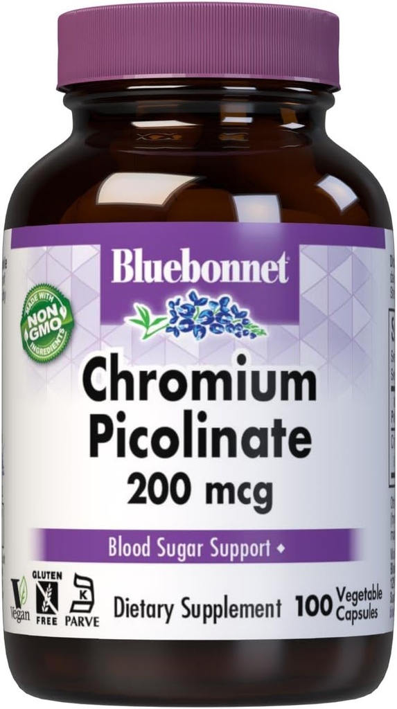 Bluebonnet cromo picolinato 200 mcg, 100 capsule vegetariane, 100 conte