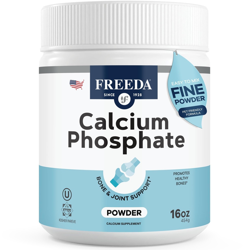 Polvere di fosfato di calcio Freeda – Supplemento minerale di Kosher per la salute comune di Bone & uomini, donne, cani e gatti – Polvere di resistenza di ossa con calcio e fosforo – nessuna vitamina D – Made in USA, 16oz