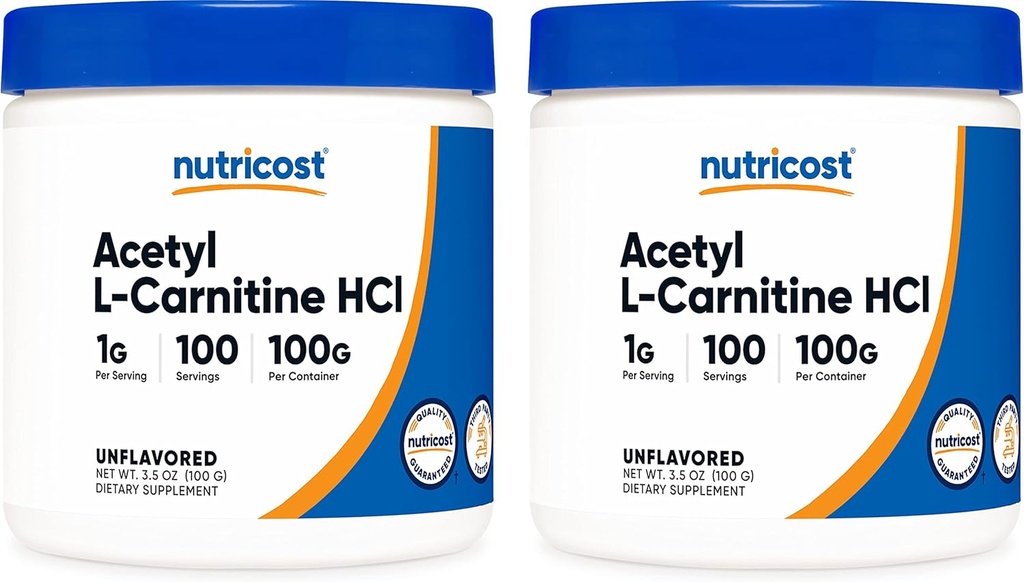 Nutricost Acetil L-Carnitina (ALCAR) 100 GMS (2 Pack) - 100 Serve Ogni - 1000mg Per Serving - Polvere L-Carnitina Pure Acetyl - Non OGM, Gluten Free