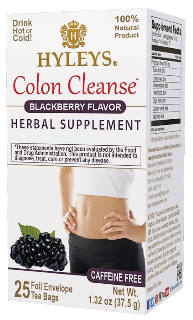 HYLEYS Colon Cleanse Tea BlackBerry Flavor - 25 sacchetti di tè (1 confezione)