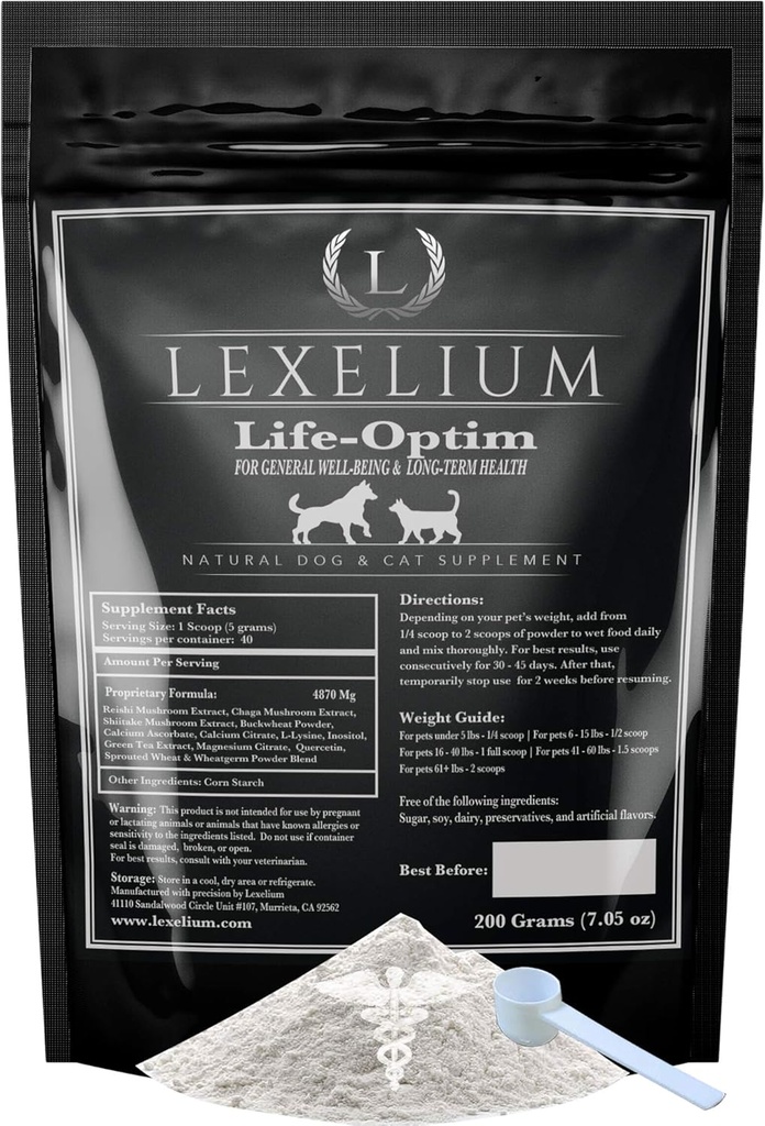 Miscela di sostegno della malattia del terminale Life-Optim per cani e gatti | Polvere di supplemento naturale 100% | Progettato per estendere e migliorare la qualità della vita | 200 Gram Powder Bag
