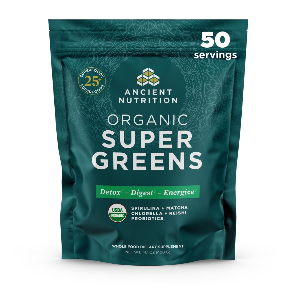 Antica Nutrition Super Greens Polvere, Polvere Superfood Organica con Probiotici Realizzata con Spirulina, clorella, Matcha e enzimi digestivi, 50 Serve, 14.1 oz