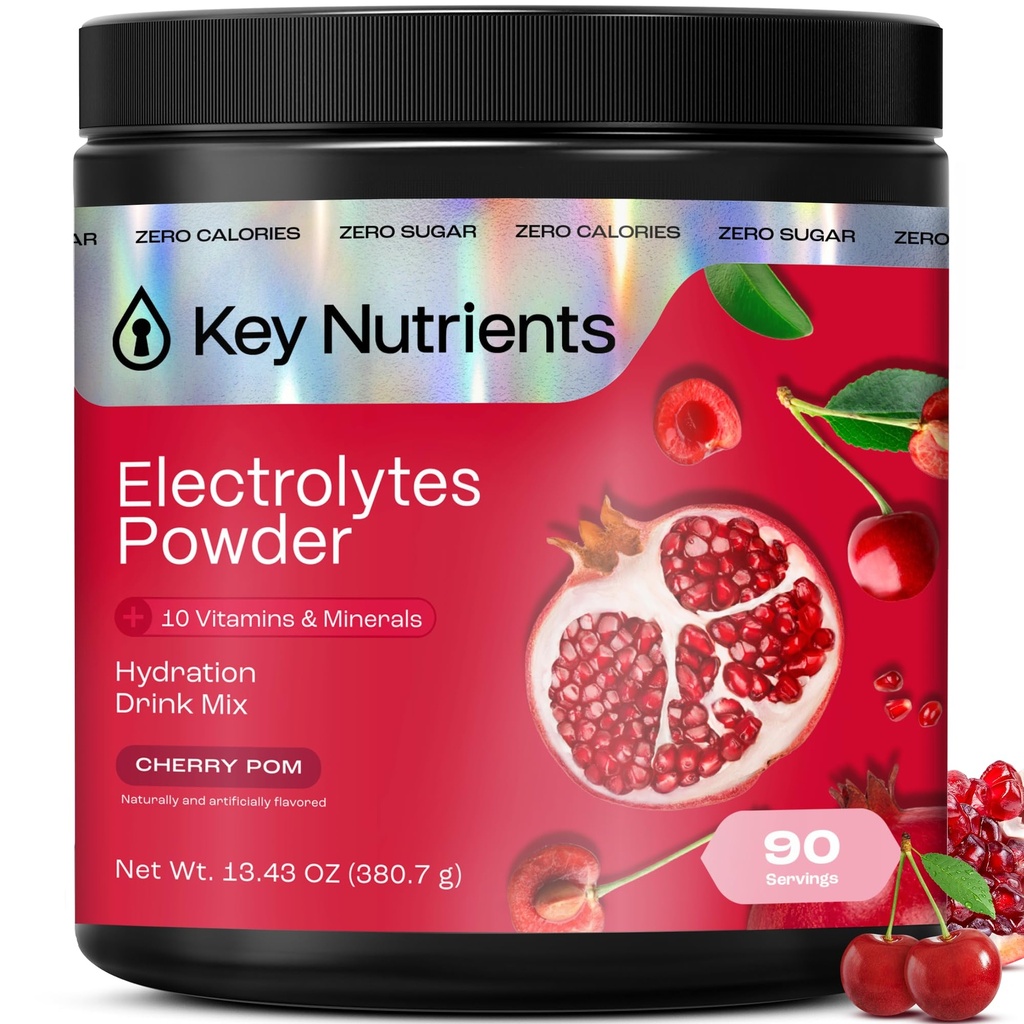 KEY NUTRIENTs Multivitamin Electrolytes Powder No Sugar - Polvere di elettrolita di ciliegia dolce - Endurance & Energy Supplement - Polvere di idratazione - No Calorie - 90 Serve - Made in USA