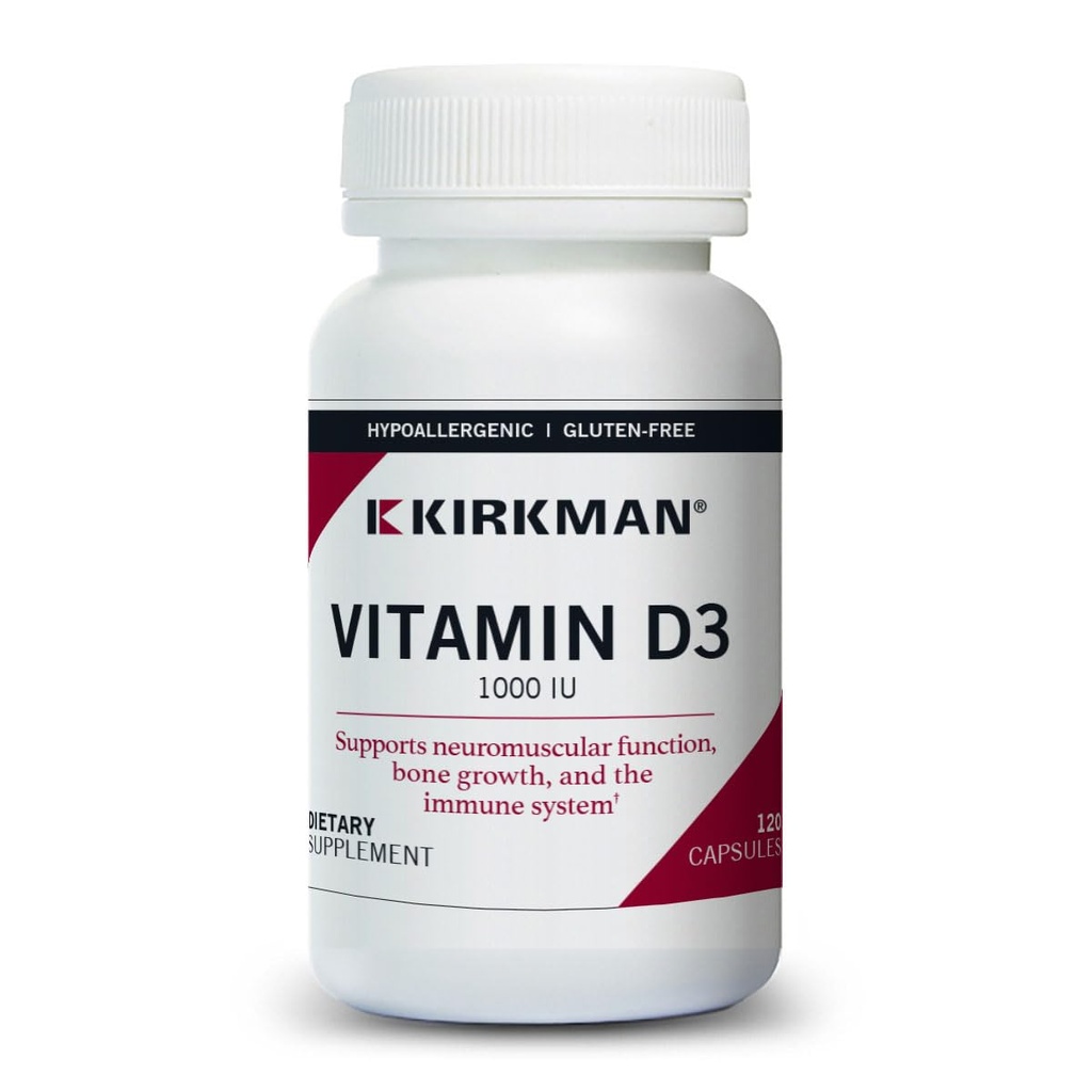 Kirkman - Vitamina D3 1000 IU - 120 capsule - Supporta la salute immunitaria - Aiuta a costruire ossa forti - soluzioni anallergiche