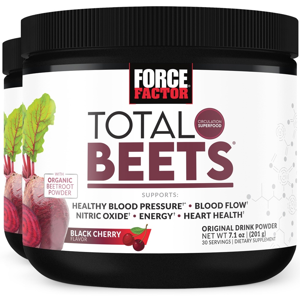 FORCE FACTOR Total Beets Superfood Beet Root Powder 2-Pack, Nitrates to Support Circulation, Flusso di sangue, Ossido nitrico, Energia, Endurance, Stamina, Cardiovascolare Heart Health Supplement, 60 Servings