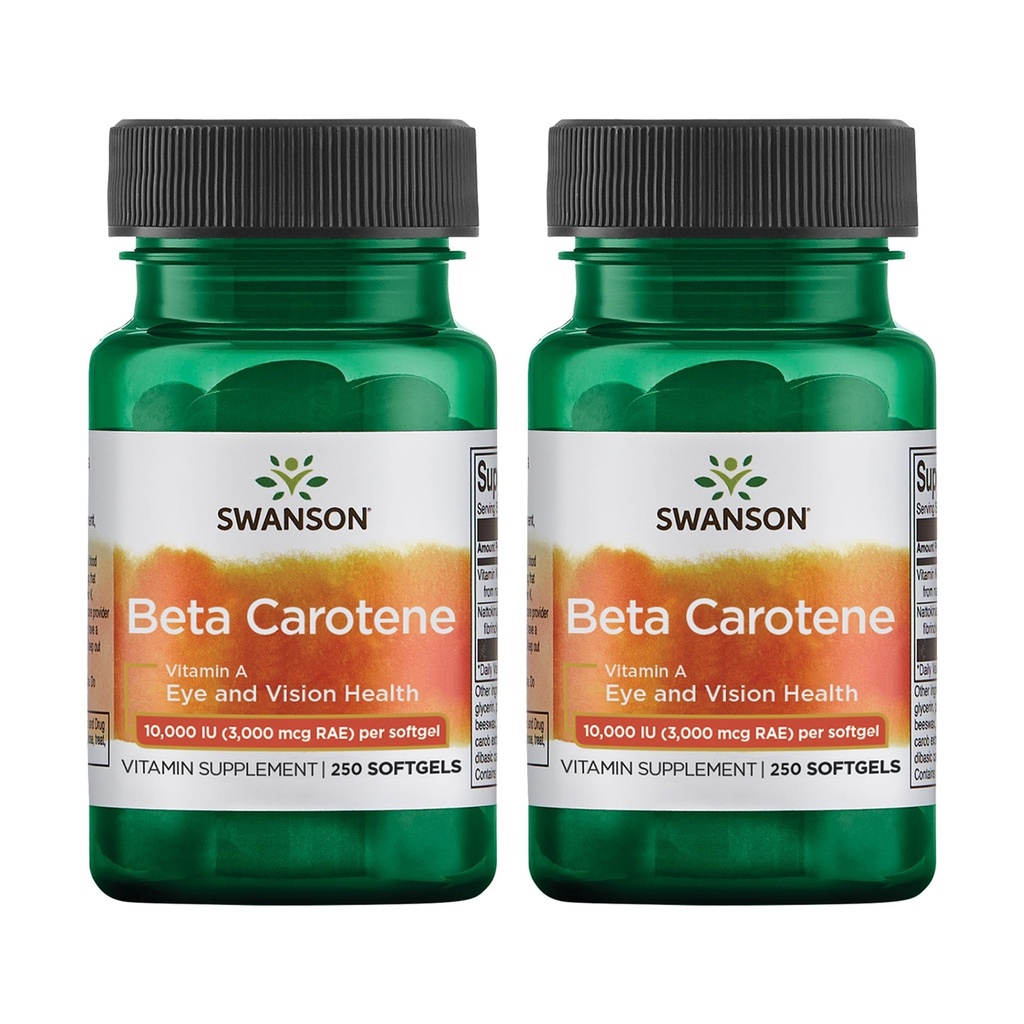 Swanson Beta-Carotene - Integratore di vitamina A Promuovere la salute immunitaria, la salute degli occhi e della pelle - Natural Wellness Formula - (250 Softgels, 3000mcg Ogni) (2 Pack)