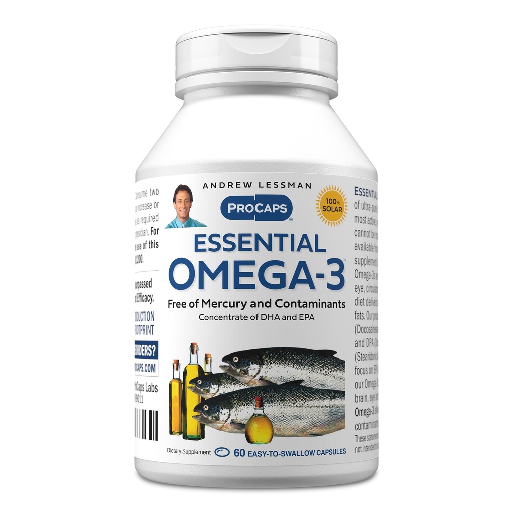 ANDREW LESSMAN Essential Omega-3 non aromaed - 60 Softgels - Ultra-Pure, olio Omega-3 ad alta potenza. Alte DHA, No Stomach Upset, No Contaminants, No Mercury. Piccolo Facile da ingoiare Softgels