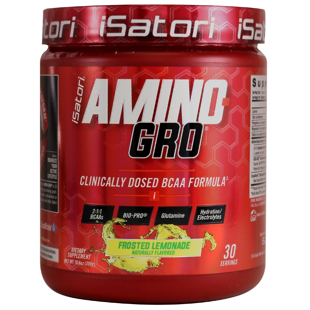 iSatori Amino-GRO BCAA Polvere, Aminoacidi a catena ramificata con Glutamina, Polvere elettrolitica & Bio-GRO Bio-Active Peptidi per la crescita muscolare & post Workout Recovery, Limonata smerigliata (30 Serve)