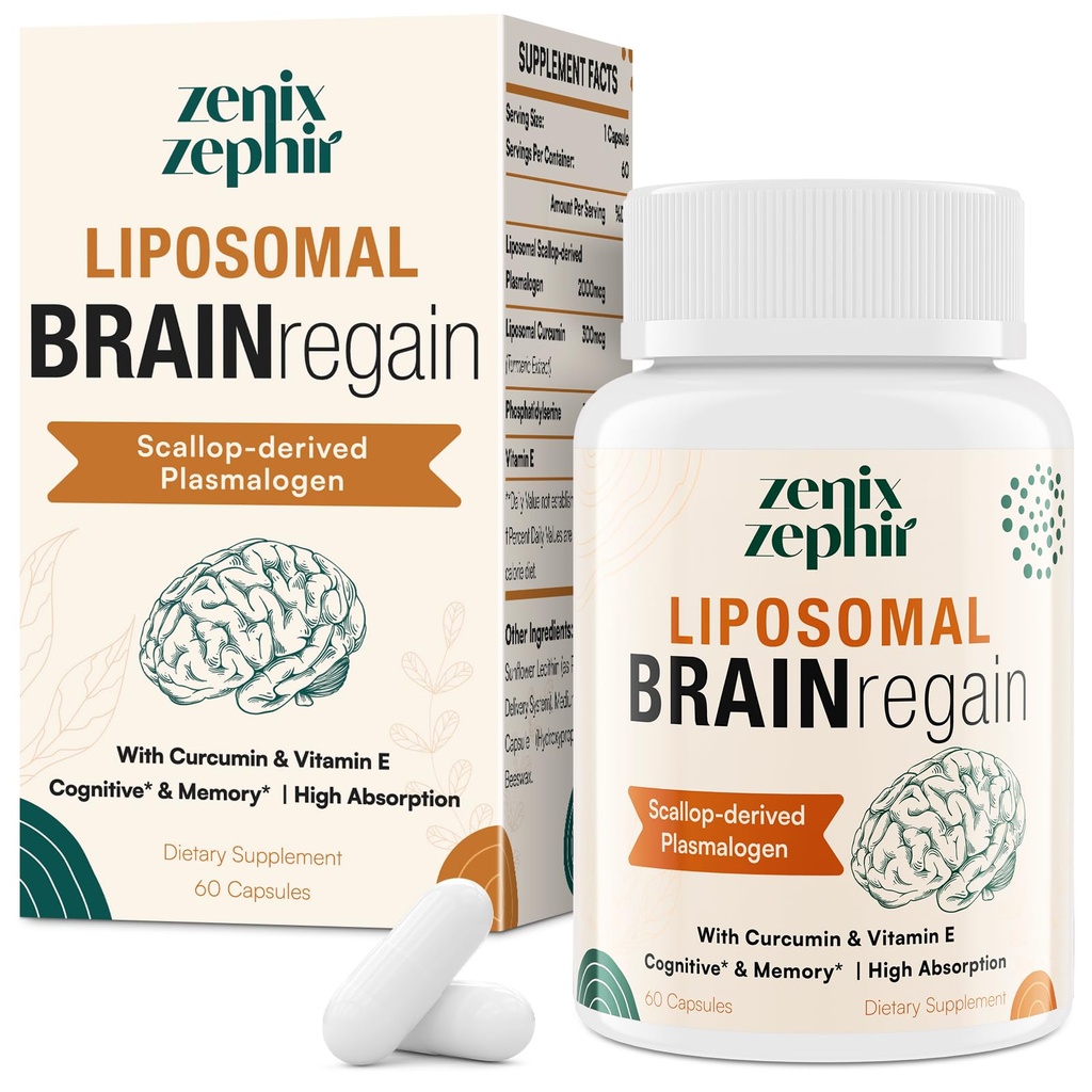 Integratori cerebrali per la memoria e la messa a fuoco - Plasmalogen con curcumina e vitamina E per un migliore assorbimento- Adatto per anziani,Adult Men & Women Salute cognitiva, Alta potenza 60 Serve