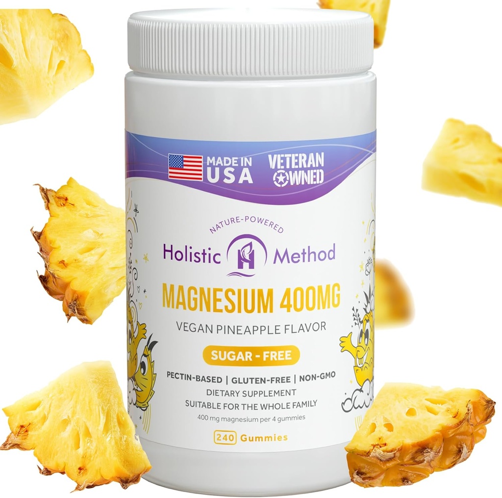 Magnesio Citrato Gummies - Senza zucchero, Vegan e Non OGM per un migliore sonno e relax - No Zucchero Alcol - Magnesio Supplemento per adulti, adolescenti e bambini - Ananas - 240 Chews