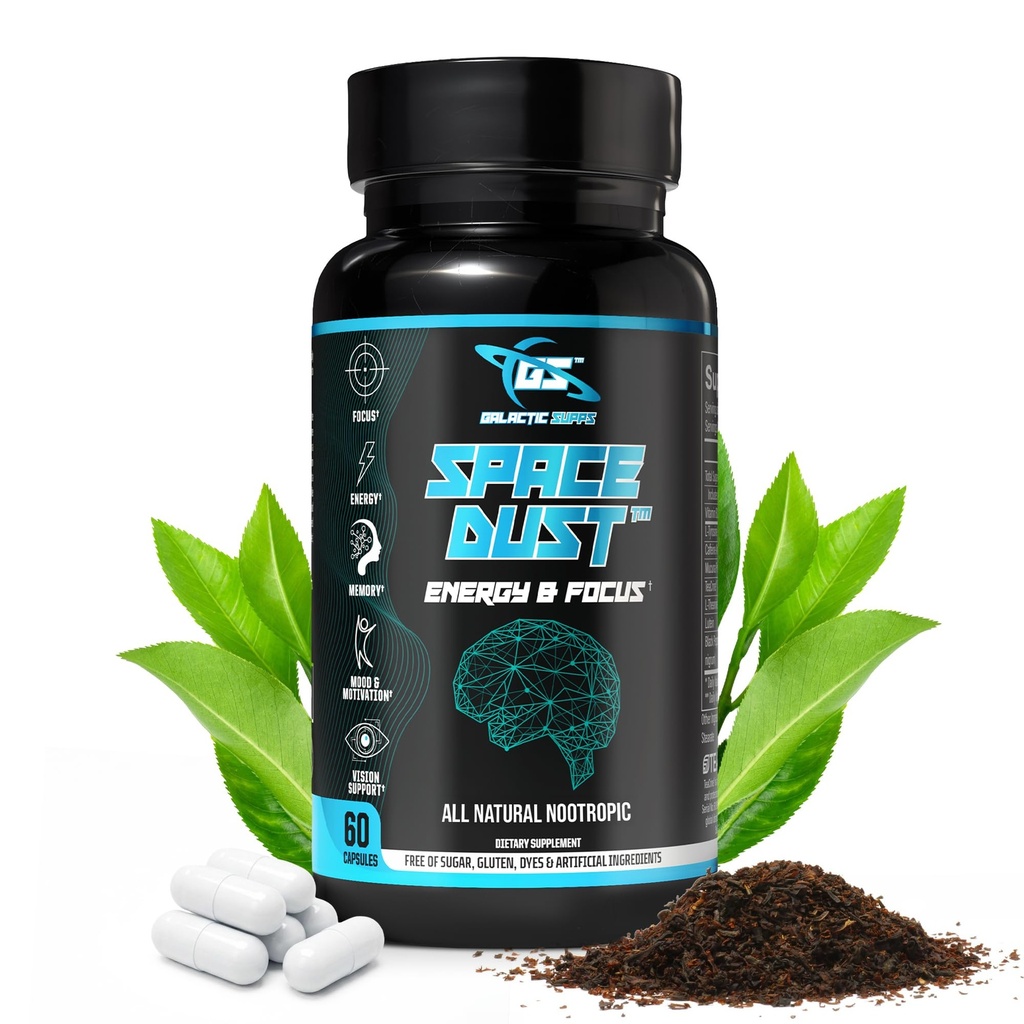 8-in-1 Premium Nootropic Brain Supplement – Focus, Energy & Mood Support – Brain Fog Relief & Reaction Time – con TeaCrine, L-Theanine, L-Tyrosine, Mucuna & More Natural Ingredients – Space Dust