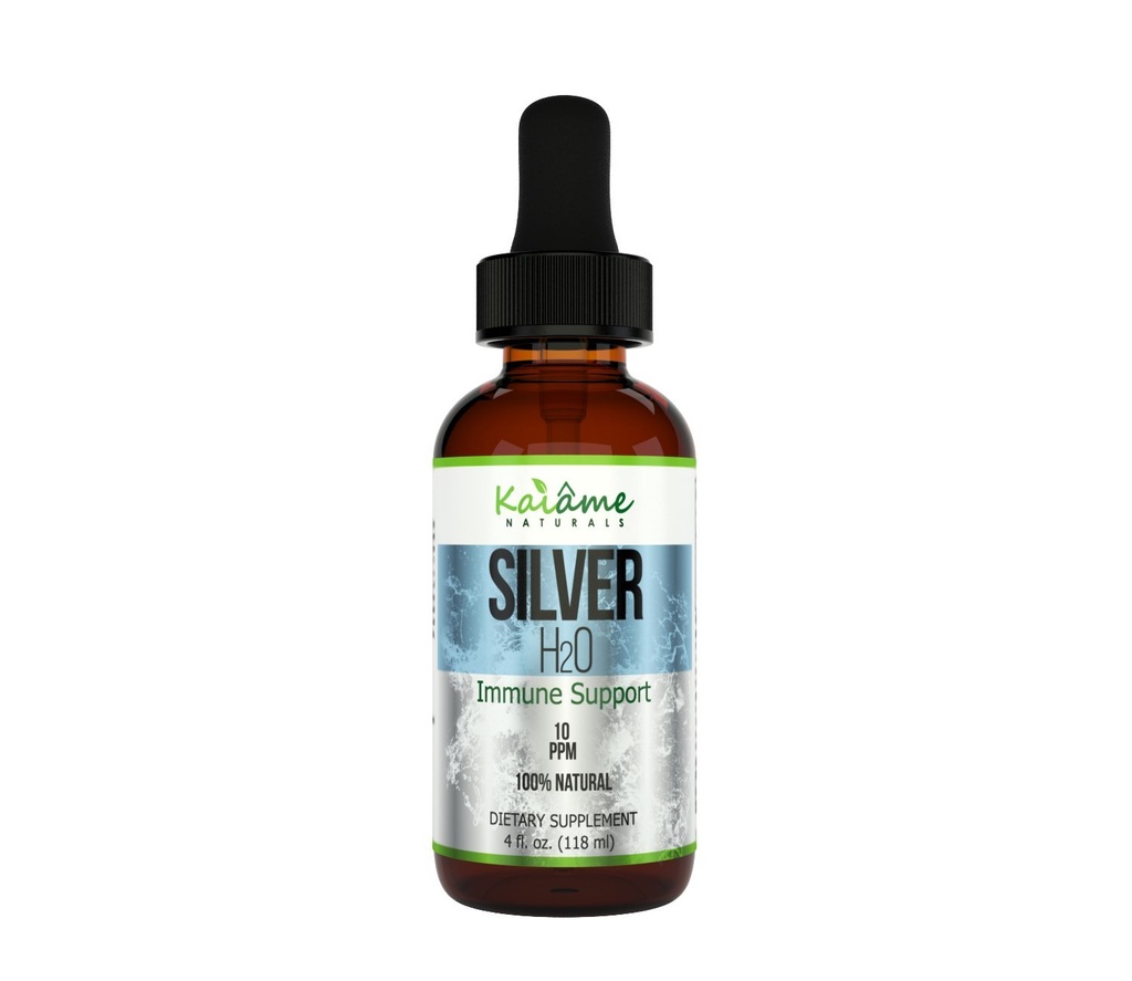 Kaiame Naturals Colloidal Silver, Ionic Silver Solution, 10 PPM, Large 4 oz Dropper in bottiglia di vetro, Natural Immune Support Supplement, Sicuro per adulti, bambini e animali