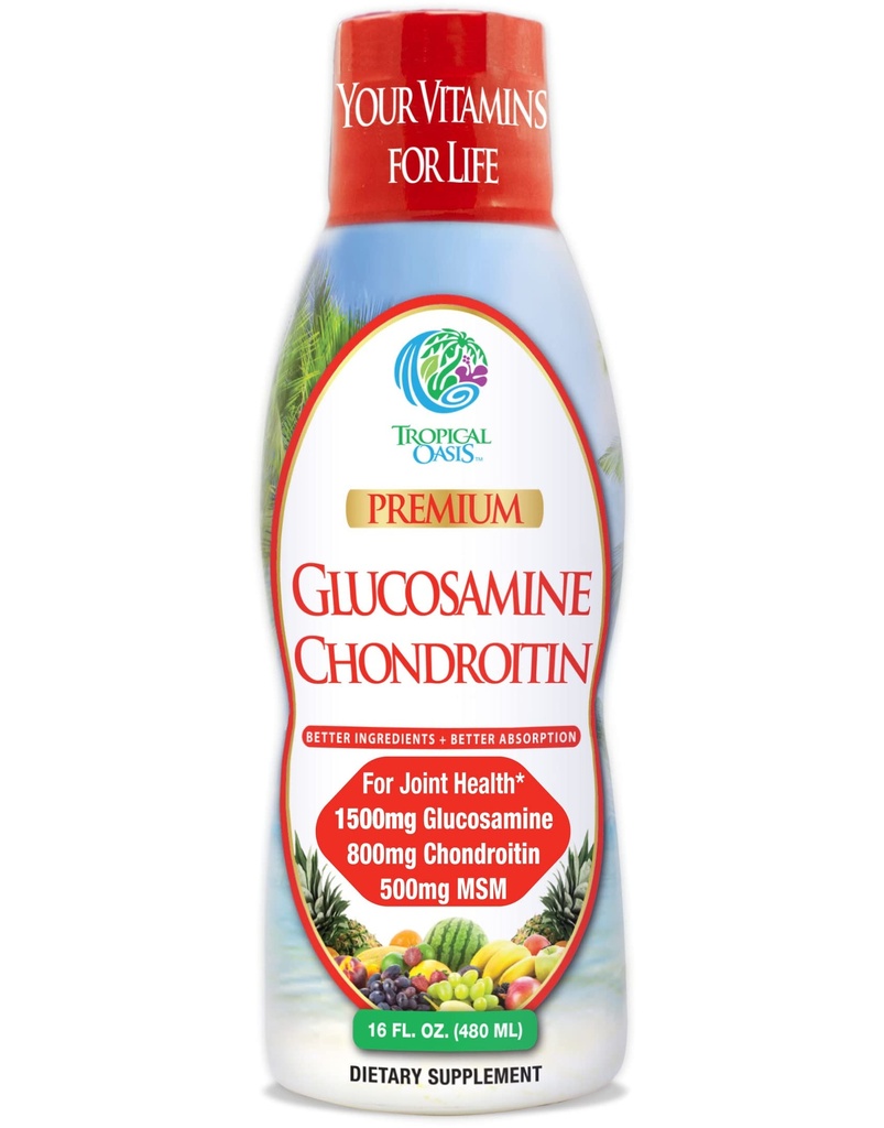 Tropicale Oasis-Premium Liquid Glucosamine Chondroitin & MSM- Liquid Joint Support Formula 1500mg Glucosamina, 800mg Chondroitin, & 500mg MSM - 16 Fl Oz