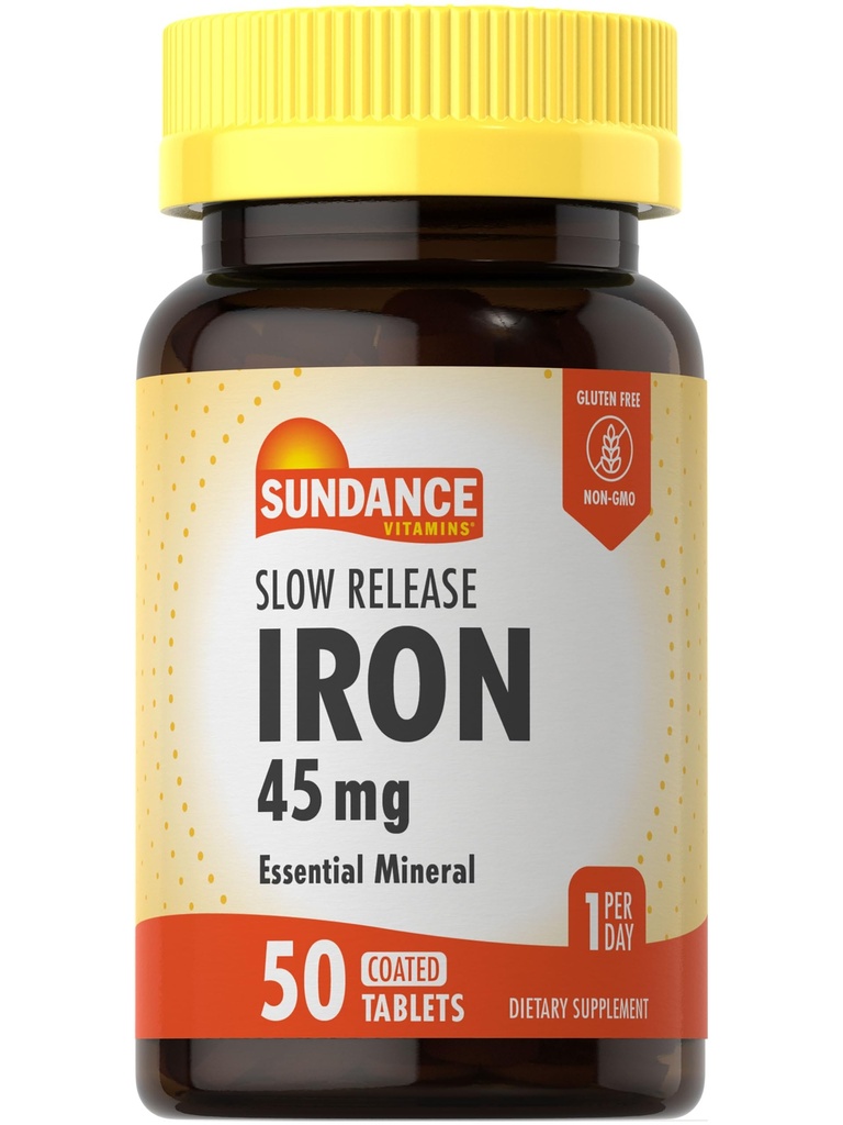 Sundance Iron 45mg Slow Release Pills | 50 compresse | Supplemento minerale essenziale | Vegetariano, Non OGM e Formula senza glutine