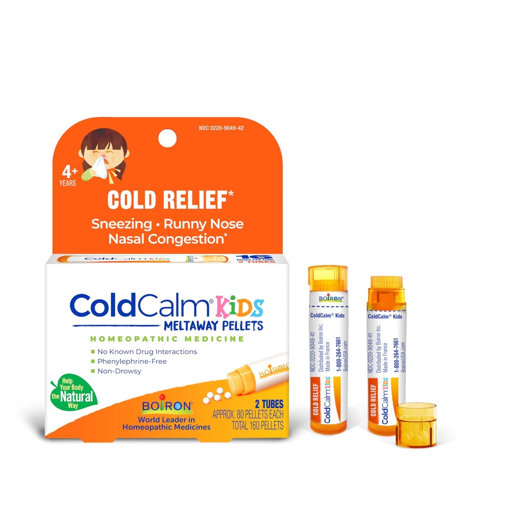 Boiron ColdCalm Kids Pellets per il sollievo dei sintomi freddi comuni come starnuti, Runny Nose, Sore Throat e Congestione nasale - 2 Conte (160 Pellets)