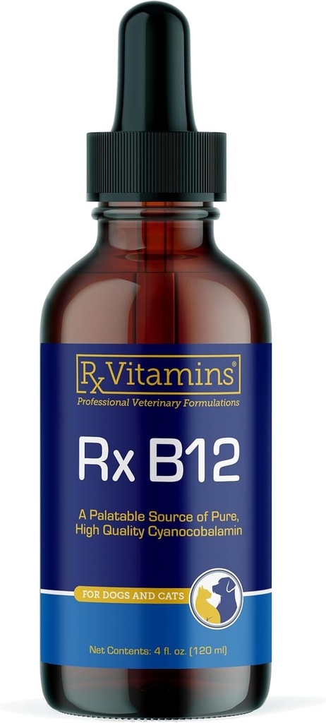 Vitamine RX B12 per cani e gatti - Supporto digestivo per il processo metabolico migliorato - Pure B12 per i gatti per sostenere il sistema nervoso - Ideale per le vitamine del cane e le forniture di gatto - 4oz