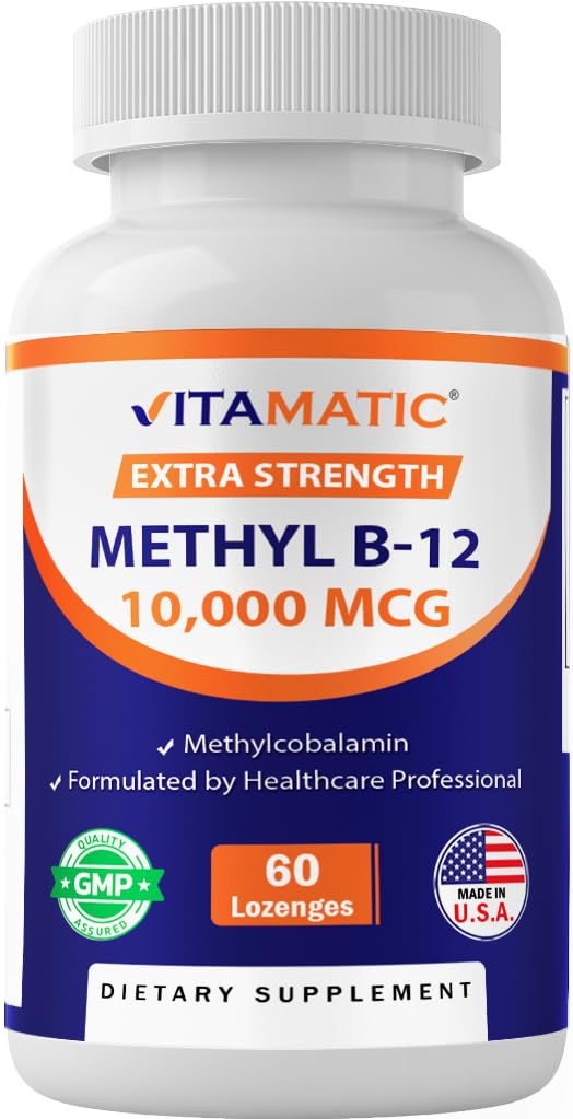 Vitamatic Methyl B12 (metilcobalamin) 10.000 mcg – 60 Lozenges – Sorgente superiore della vitamina B12 per l'energia & Nerve Salute