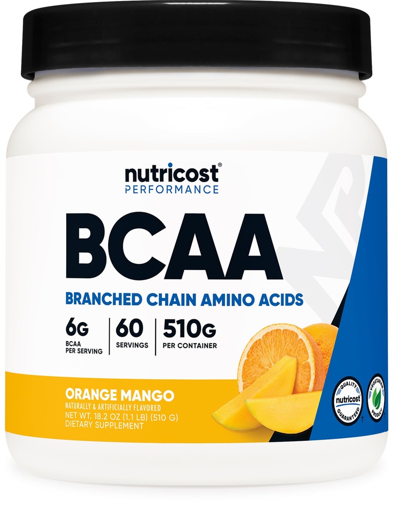 Nutricost BCAA Powder (Orange Mango, 60 Serve) - 2:1:1:1 Rapporto ottimale, senza glutine, non OGM, vegetariano