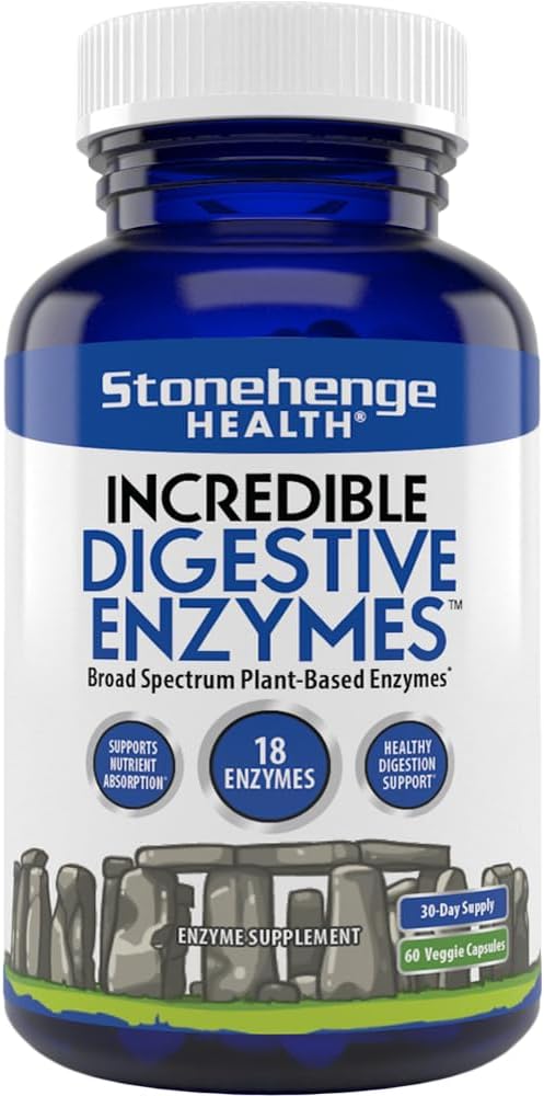 Stonehenge Salute Incredibile Enzimi Digestivi - 18 Enzimi Basati sulle piante - Lipasi, Lattasi, Protease, Amylase, Bromelain per Gas, Bloating, Fatigue (1)