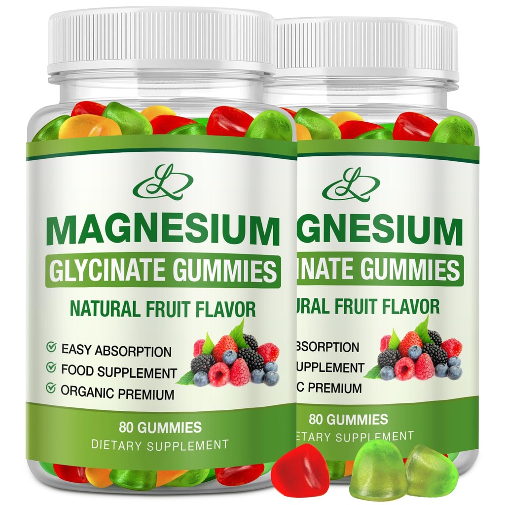 Magnesio Glycinate Gummies per Adulti e Bambini 600mg, Alto Assorbimento Potassio Magnesio Supplemento per Dormire, Magnesio L-Threonate, 160 Conte