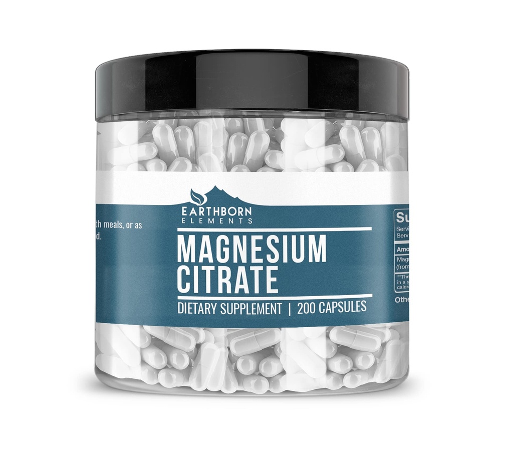 Elementi terrestri Citrato di magnesio 200 capsule, Pure & Undiluted, Senza Additivi