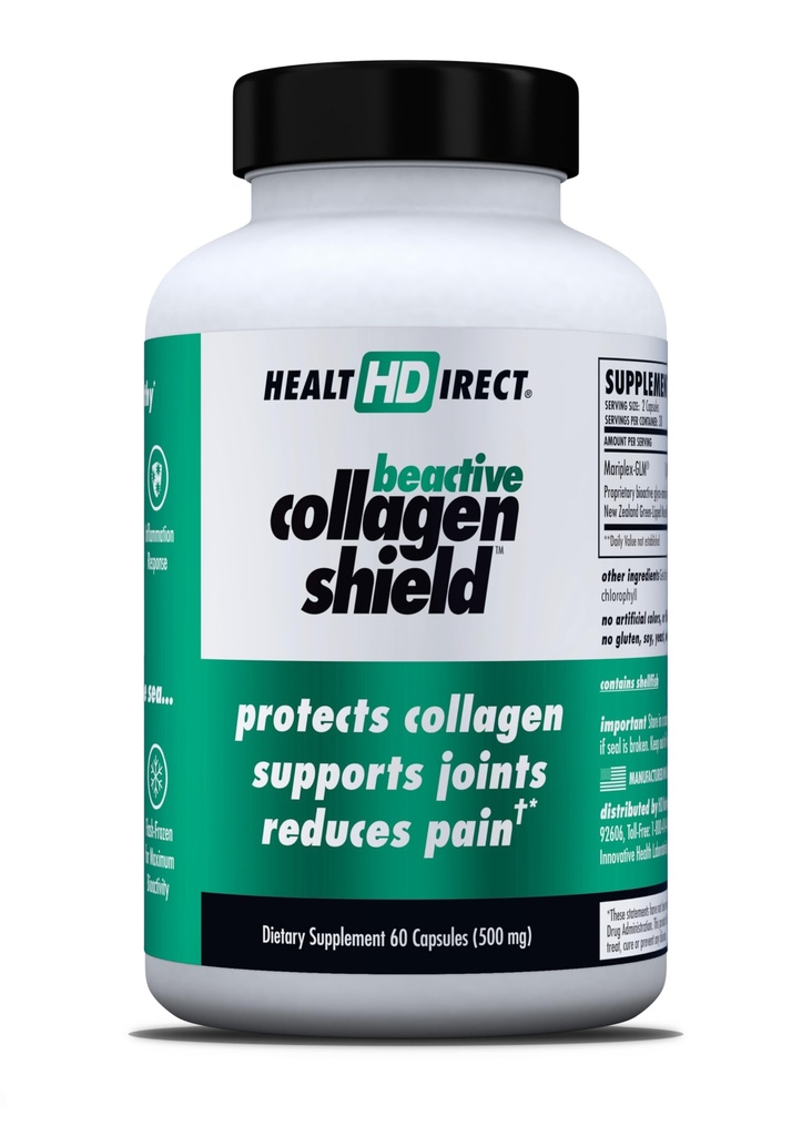 HEALTH DIRECT - BeActive Collagen Shield - 120 capsule - Advanced Green-Lipped Mussel Supplement per la protezione del collagene - Supporta il collagene in pelle, articolazioni e muscoli