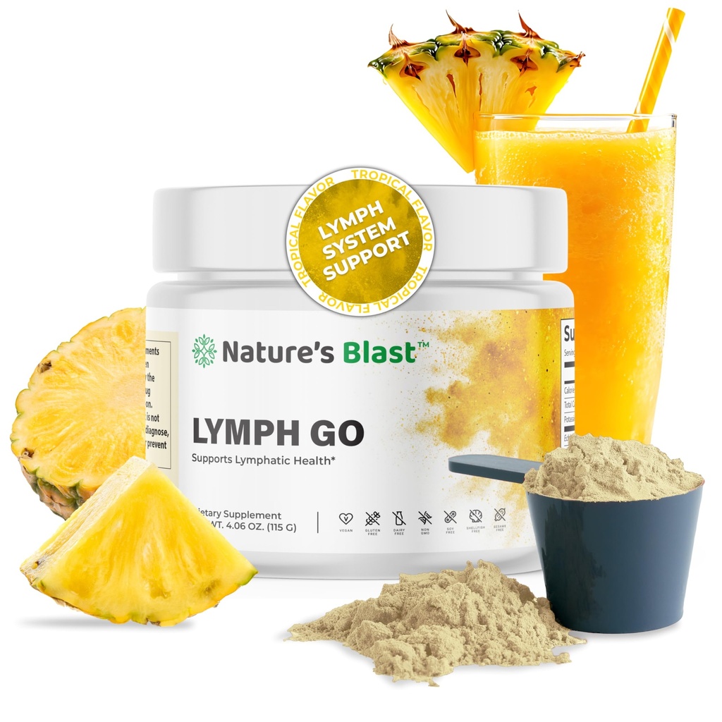 Lymph Go - Supplemento di drenaggio linfatico per le donne e gli uomini - Supporto di sistema linfatico - con Bromelain, Echinacea, Burdock Root, Dandelion, Rutin, Kelp & More - 4.06 Oz - 30 Serve - Aroma tropicale