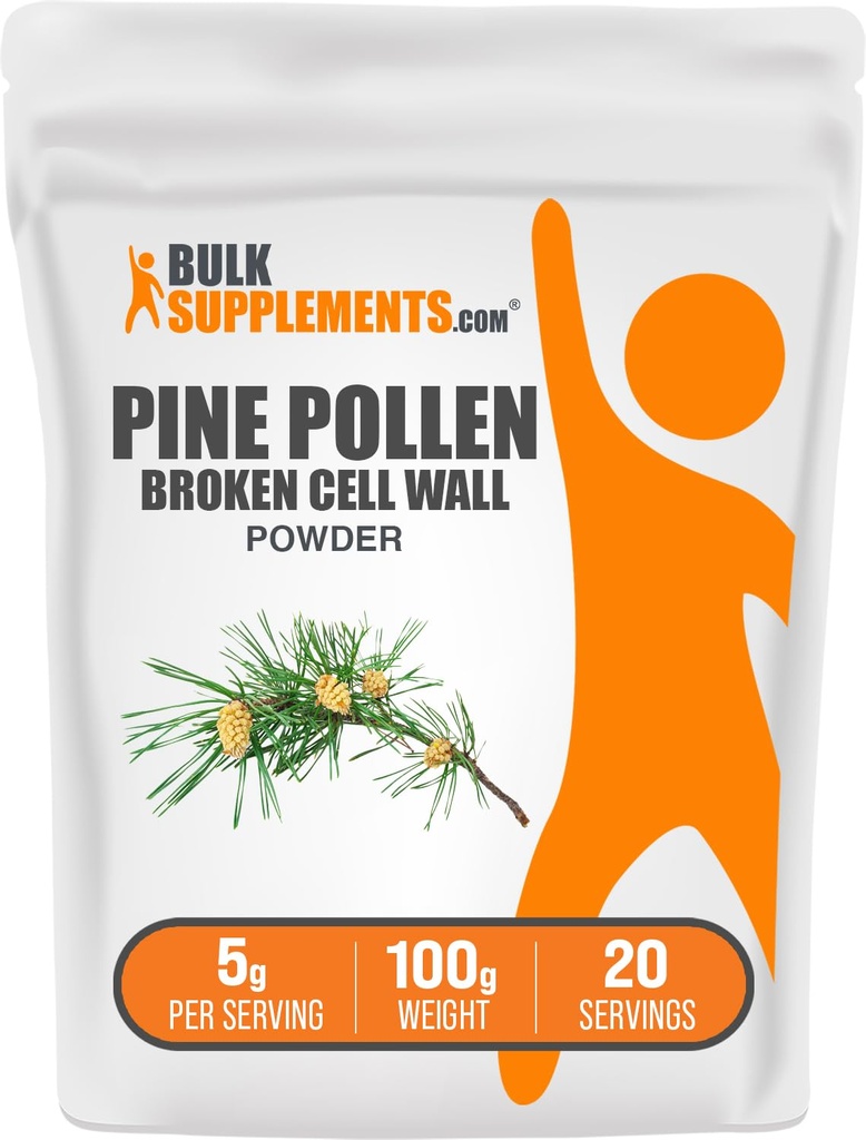 BulkSupplements.com Polvere di polline di pino - Muro di cellule rotte, Supplemento di polline di pino, Supplemento di erbe - Gluten Free, 5g per porzione, 100g (3,5 oz) (Pack of 1)