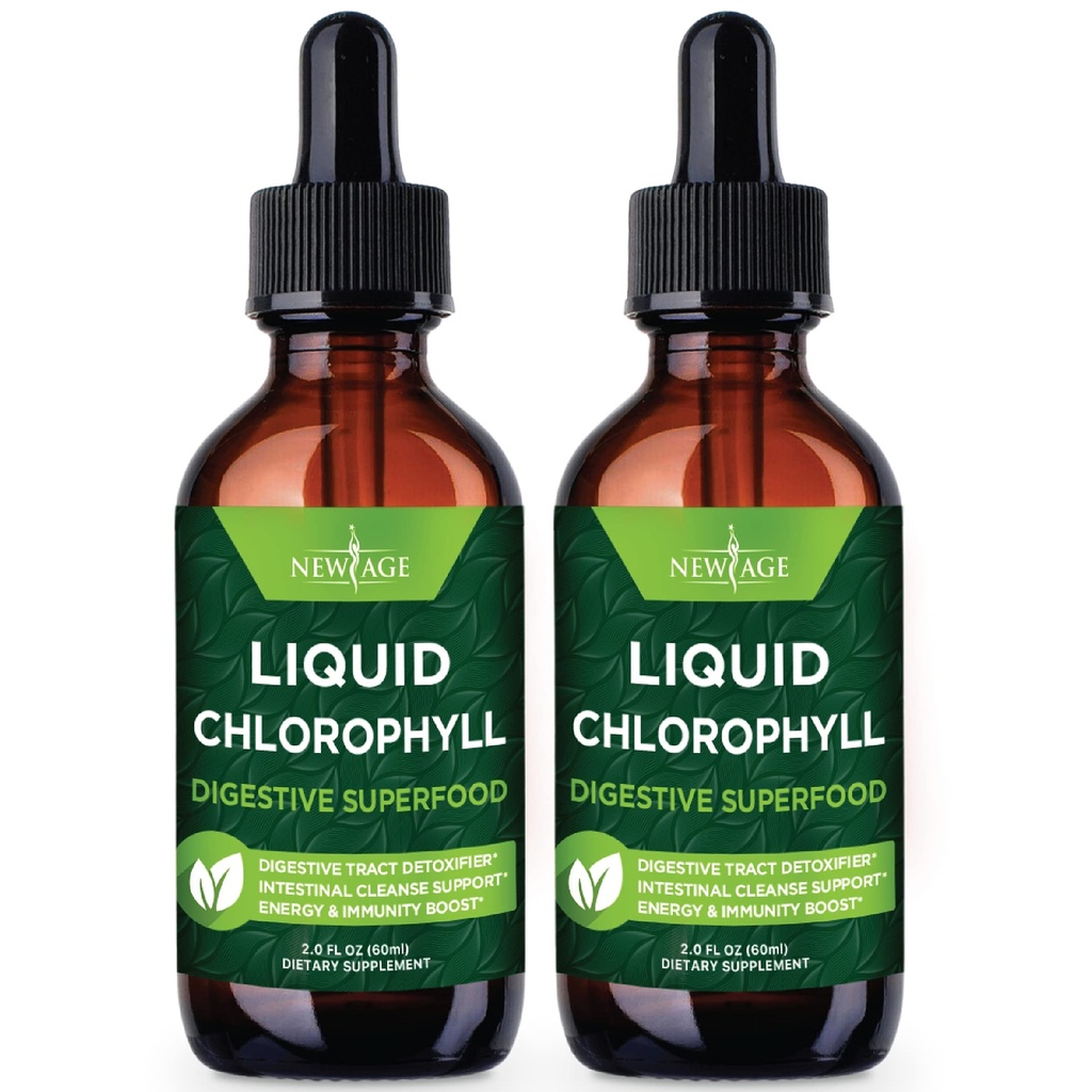 NUOVA AGE Clorofilla Gocce liquide - Concentrato naturale – Booster di energia, Digestione e Supporti di sistema immunitario, Deodorante interno, Funzione del fegato - (2 Fl Oz (Pack of 2))