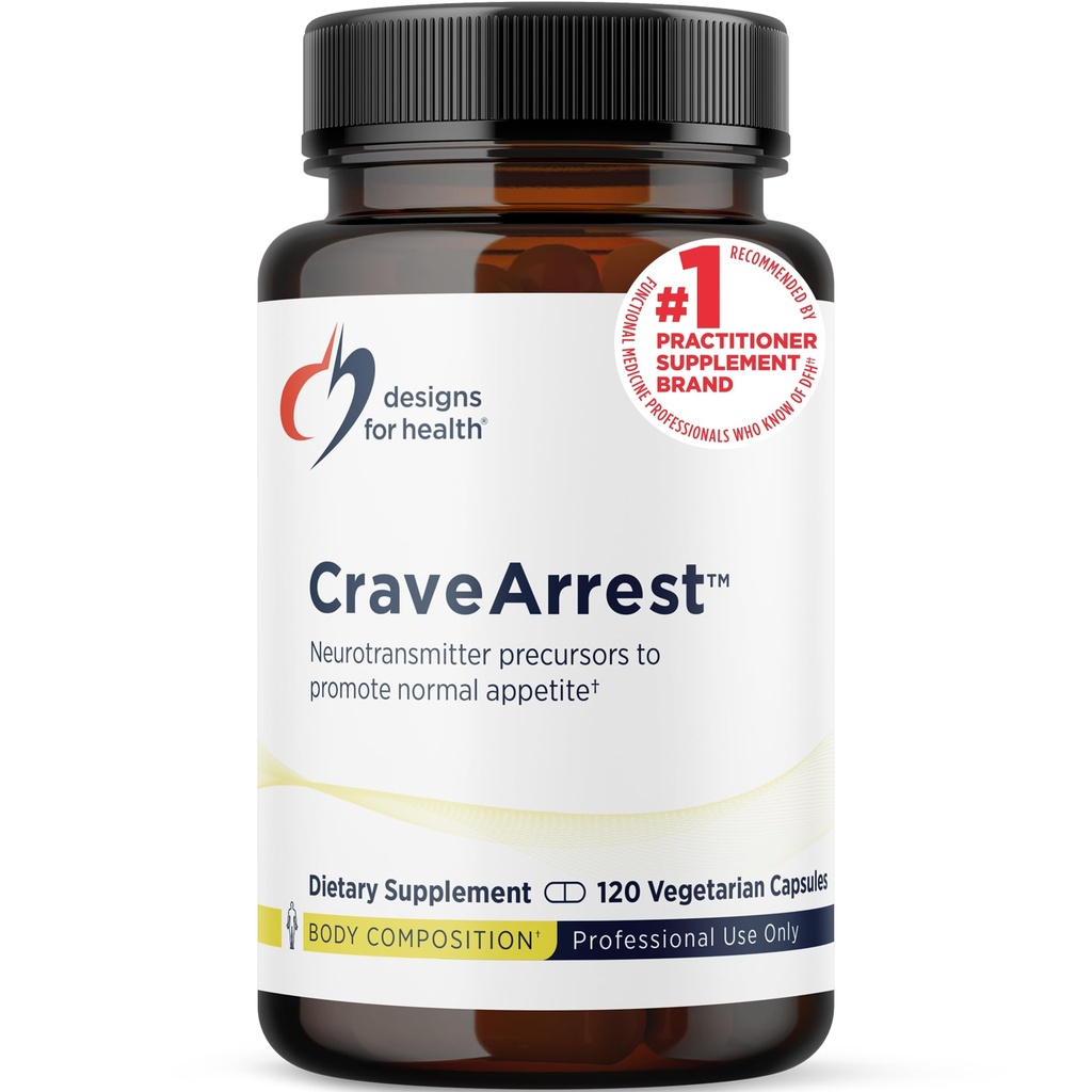 Designs for Health CraveArrest - L-Tyrosine Anti-Craving Support Supplement con 5-HTP, B6, Rhodiola, B12 - Progettato per Serotonina + Dopamine Support (120 capsule)
