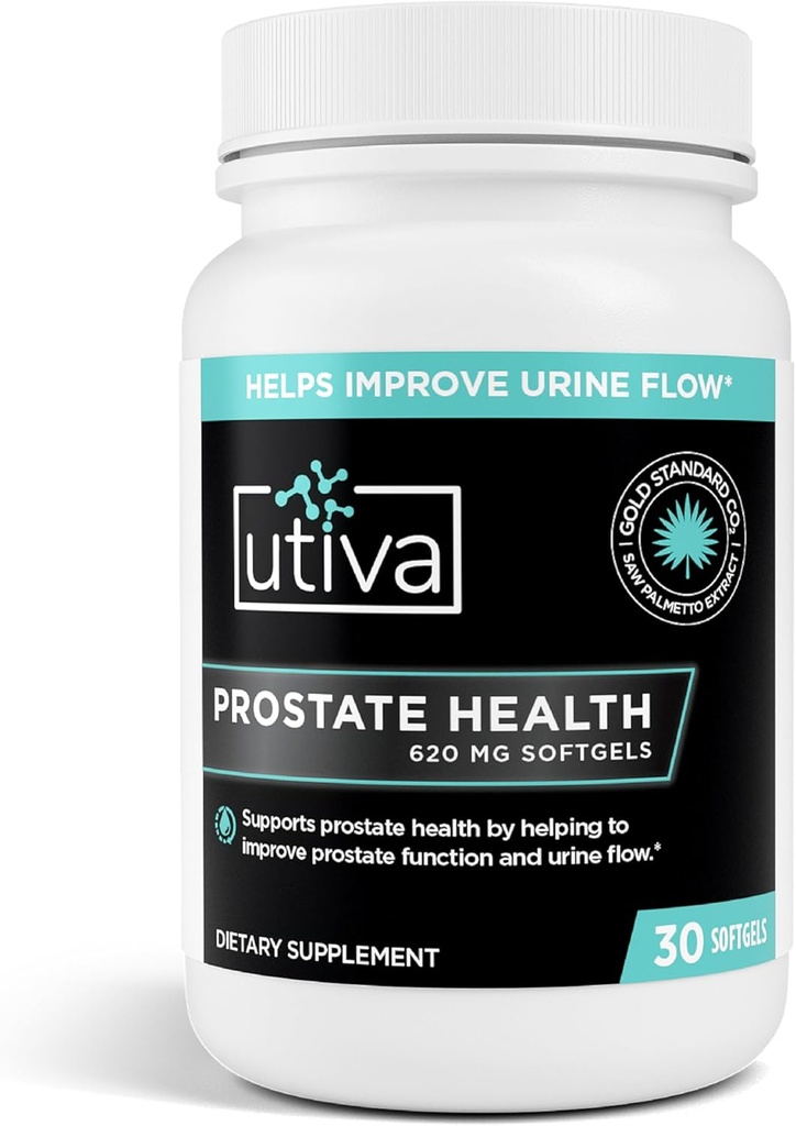 Utiva Prostate Health - Formula naturale per la funzione sana e la portata dell'urina - Supplemento alla prostata per gli uomini - Beta-Sitosterol e Saw Palmetto per gli uomini - 30 Softgels