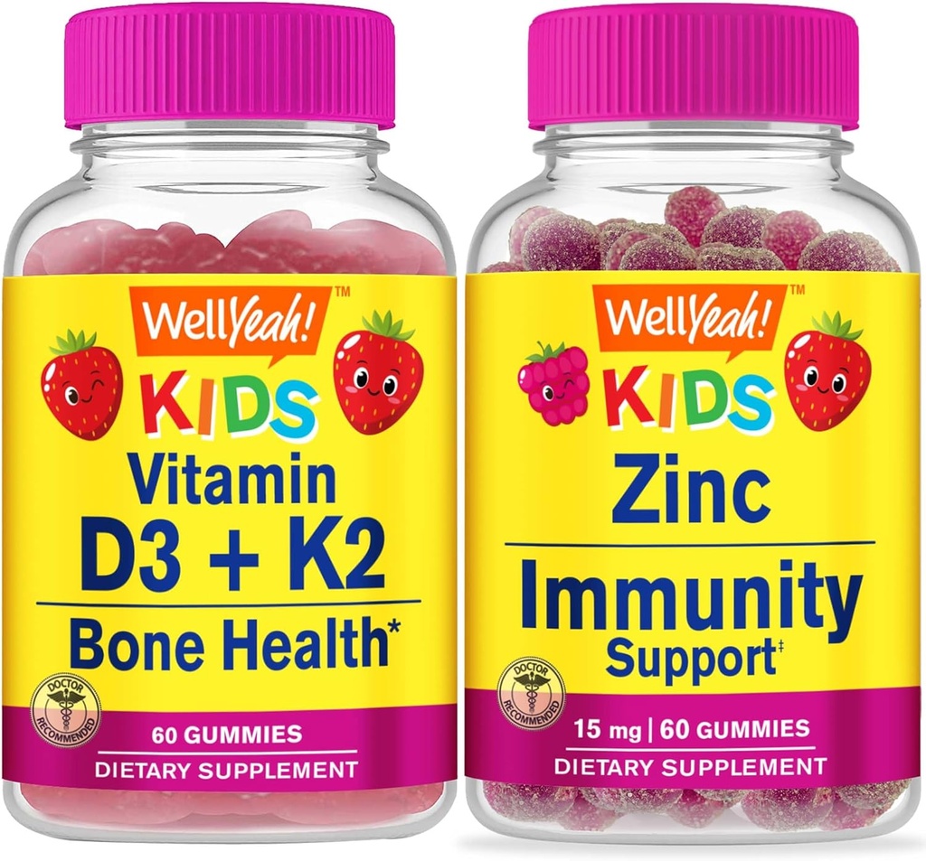 BeneSì Vitamina D3+K2 Bambini + Zinc Kids 15mg, Gummies Bundle - Grande degustazione, Integratore di vitamina, Senza glutine, OGM libero, Gomma masticabile