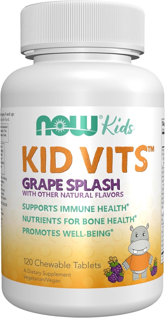 NOW Integratori per bambini, Viti per bambini Multivitaminici, Aroma per l'uva, 120 Tablets masticabili