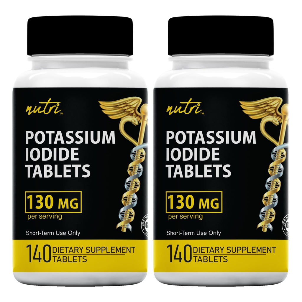 Potassium Iodide compresse (Pacchetto di 2) 130mg - 280 compresse EXP 10/2032 - YODO Naciente - KI Pillole - Yoduro de Potasio - Nutri Integratori