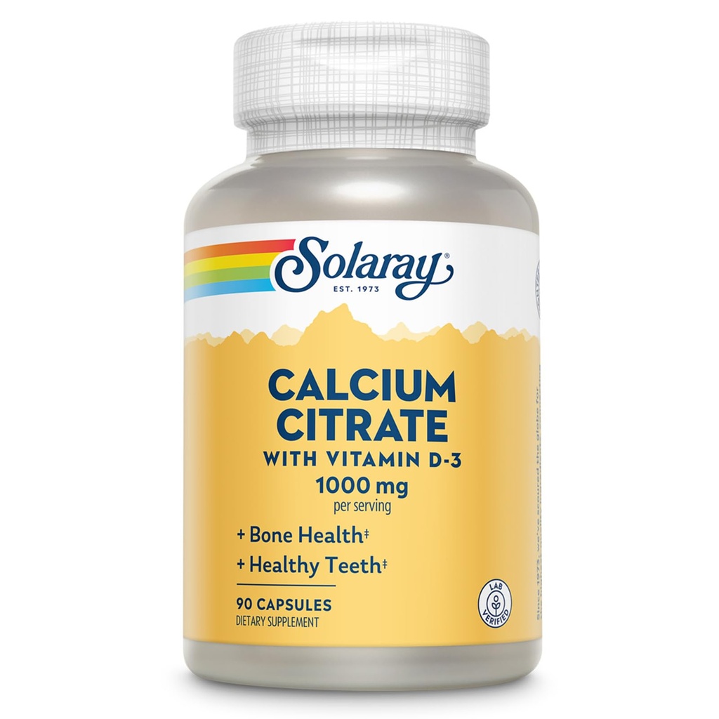 Solaray Calcium Citrato con vitamina D3 1000mg - Bone Forza e sano denti di sostegno - Genere Digestione Formula - Lab verificato, 60-giorno Garanzia - 15 Serve, 90 capsule