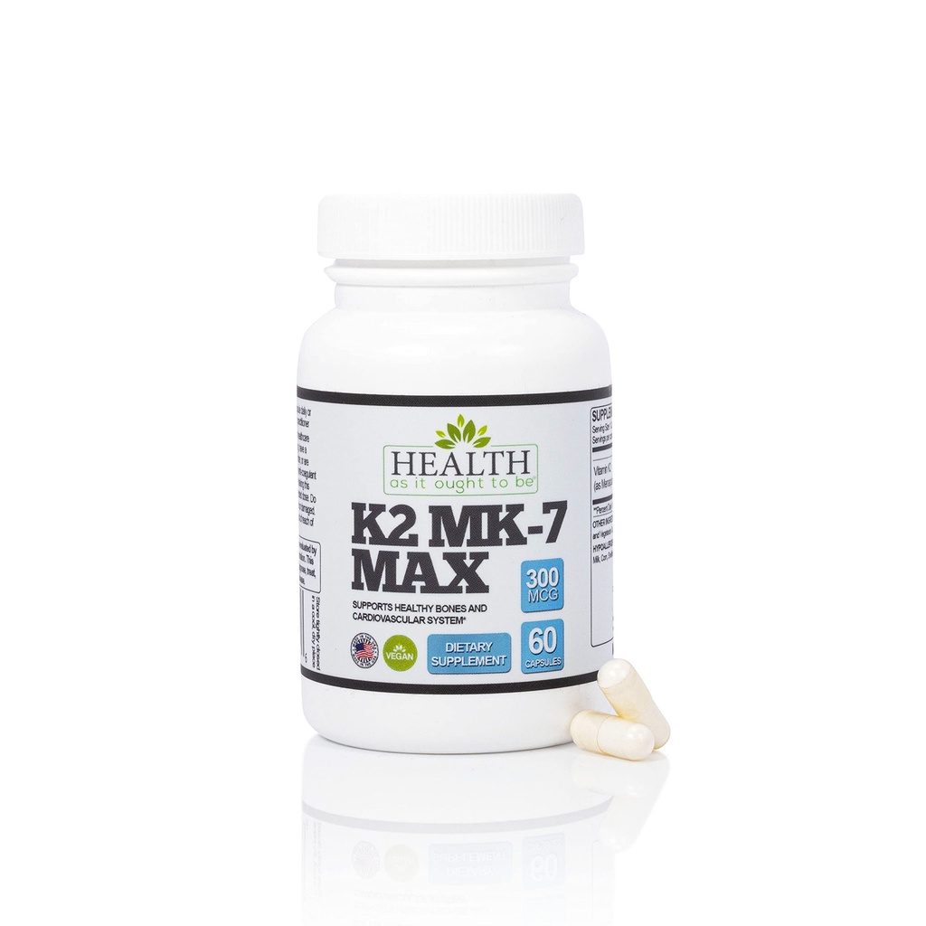 Salute come esso deve essere vitamina K2 MK7 MAX Extra Forza 300mcg Supplemeny | Soy Free, Proven Biodisponibilità & Sicurezza | 60 capsule