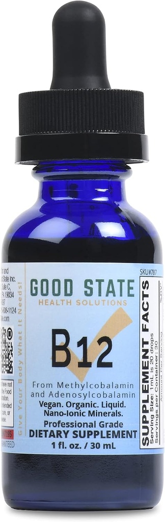 Good State Ionic B12, Men and Women’s Liquid Nano Ionic Dietary Supplement, 1 bottiglia di oncia