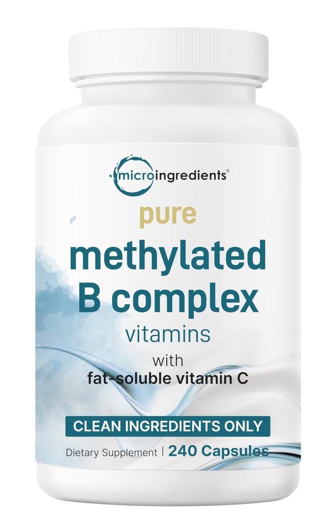Micro Ingredienti Pure Methylated B Complex, 240 Capsule | 11-in-1 Formula con B12, Thiamin, Folate, Inositol, Choline & Vitamina C | Supporti Energia, Mood & Nerve Health | Filler Free, Non-OGM
