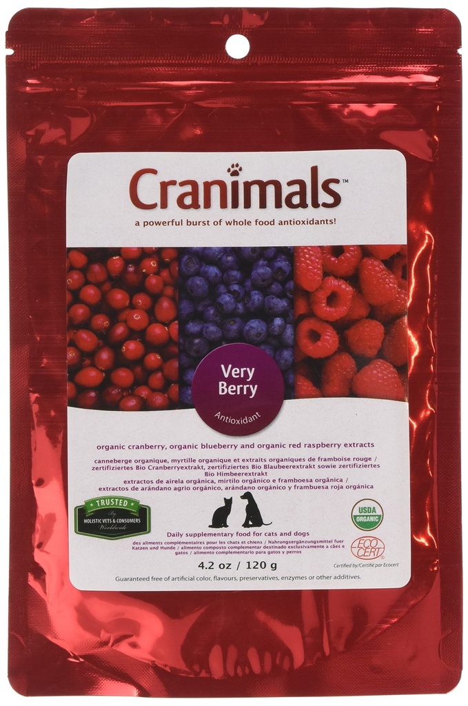 Cranimals Antiossidante molto berretto Superfood Berry Polvere per cani e gatti - naturale Antiossidante Boost da mirtilli, lamponi e mirtilli, 120 g / 4.2 Oz Bag