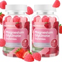 Magnesio Glycinate Gummies 400mg, Zucchero Gratuito Magnesio Supplemento w/Ashwagandha, Zinco, Vegan Magnesio Glycinate Supplemento per Adulti - 120 Gummie di Fragola