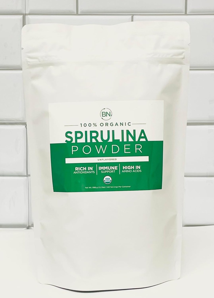 Polvere di Spirulina Organica 1kg/2.2lb -285 Serve 3.5g Dimensioni di servizio - Certificato USDA - Dense Nutriente RAW Oltre 70% Proteine Per Serving - Proteine Vegan Sorgente Pura - Superfood