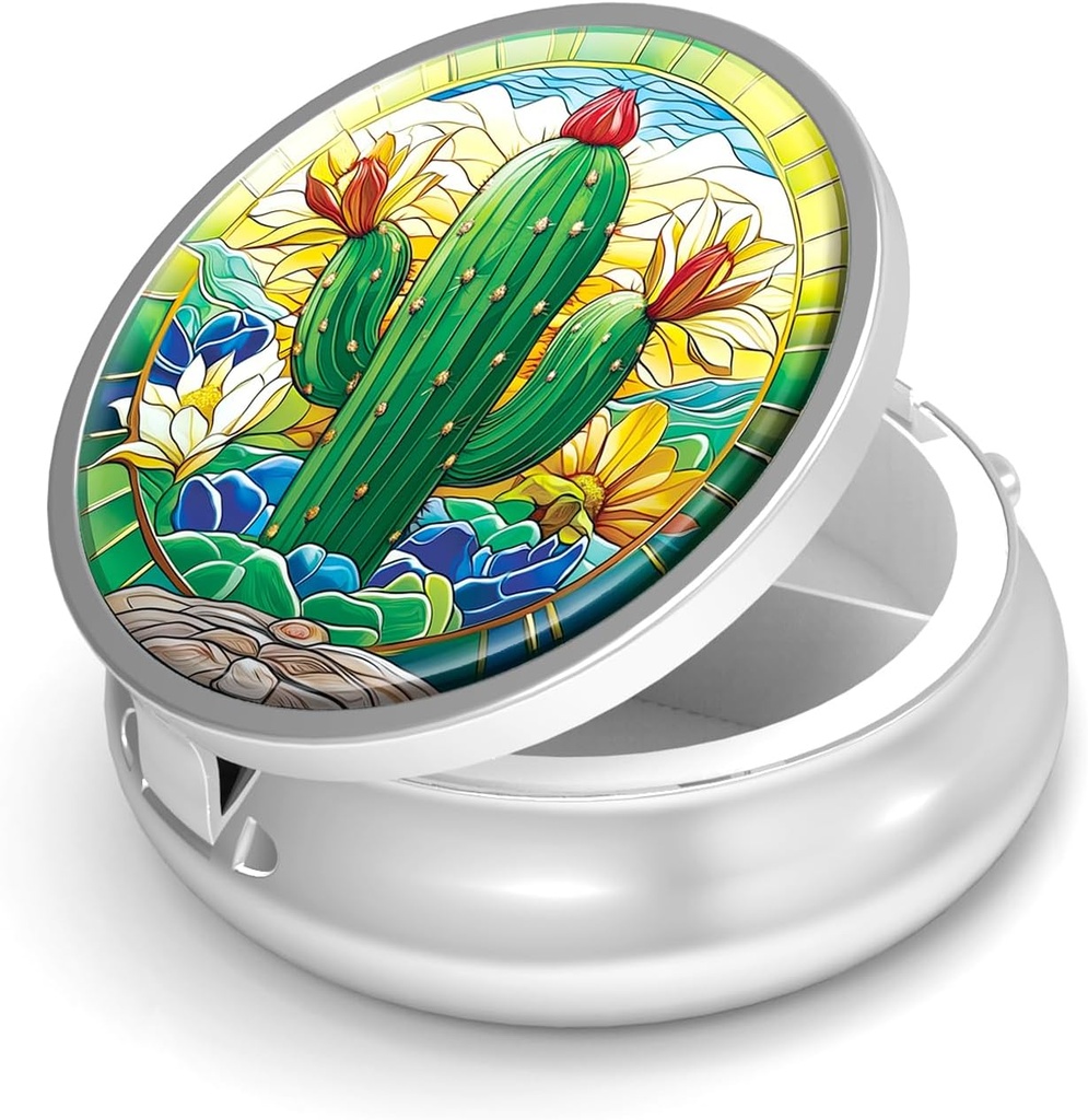 Pillola Box-3 Compartment Piccolo caso di pillole per il contenitore di viaggio del portacandele del metallo del vaso &amp; della tasca per il supporto della pedana del metallo per contenere i supplementi Vitamine BPA-Free (Cactus)