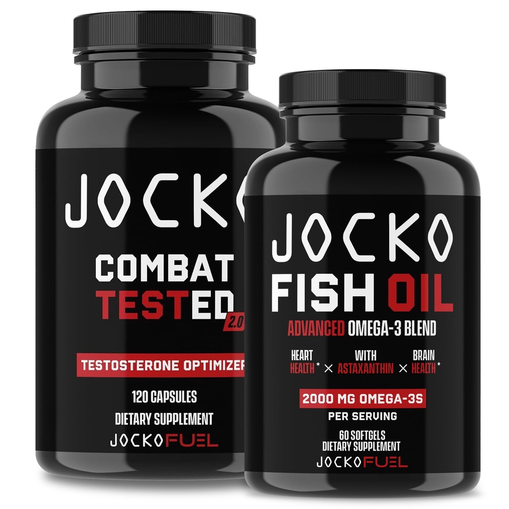 Jocko Fuel Supplements Bundle - Test Booster per gli uomini + Omega 3 Fish Oil (2 Pack) potente antiossidante & Muscle Builder