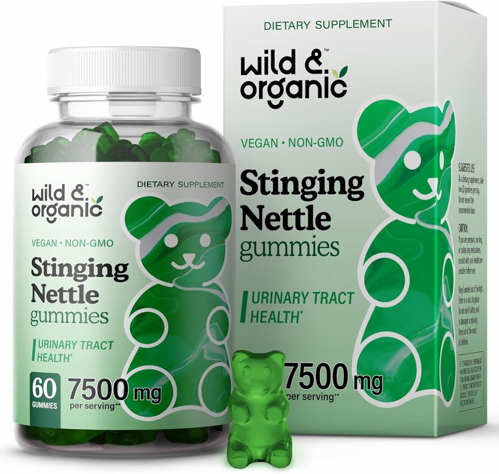 Wild & Organic Sting Nettle Root Gummies 7500mg - Urinary Tract Support Supplemento per gli uomini e le donne con Sting Nettle Root Extract - 60 Vegan, Gummies non OGM