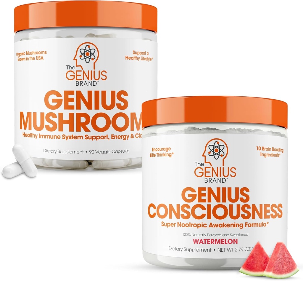Il marchio Genius - Integratore Nootropico Bundle - Mushroom e Coscienza – Supporta Sistema immunitario,Focus, Energia e Booster del cervello